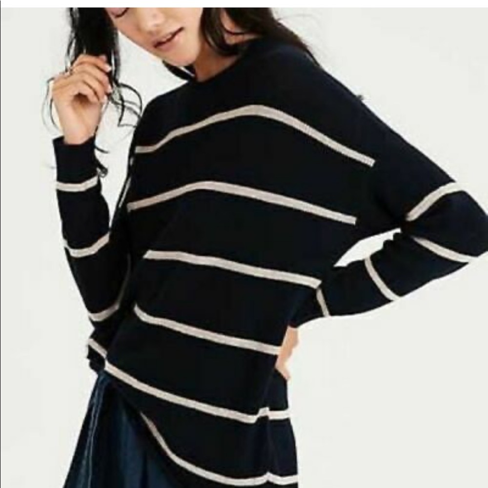 AEO Oversized Jegging Sweater Navy Striped XS